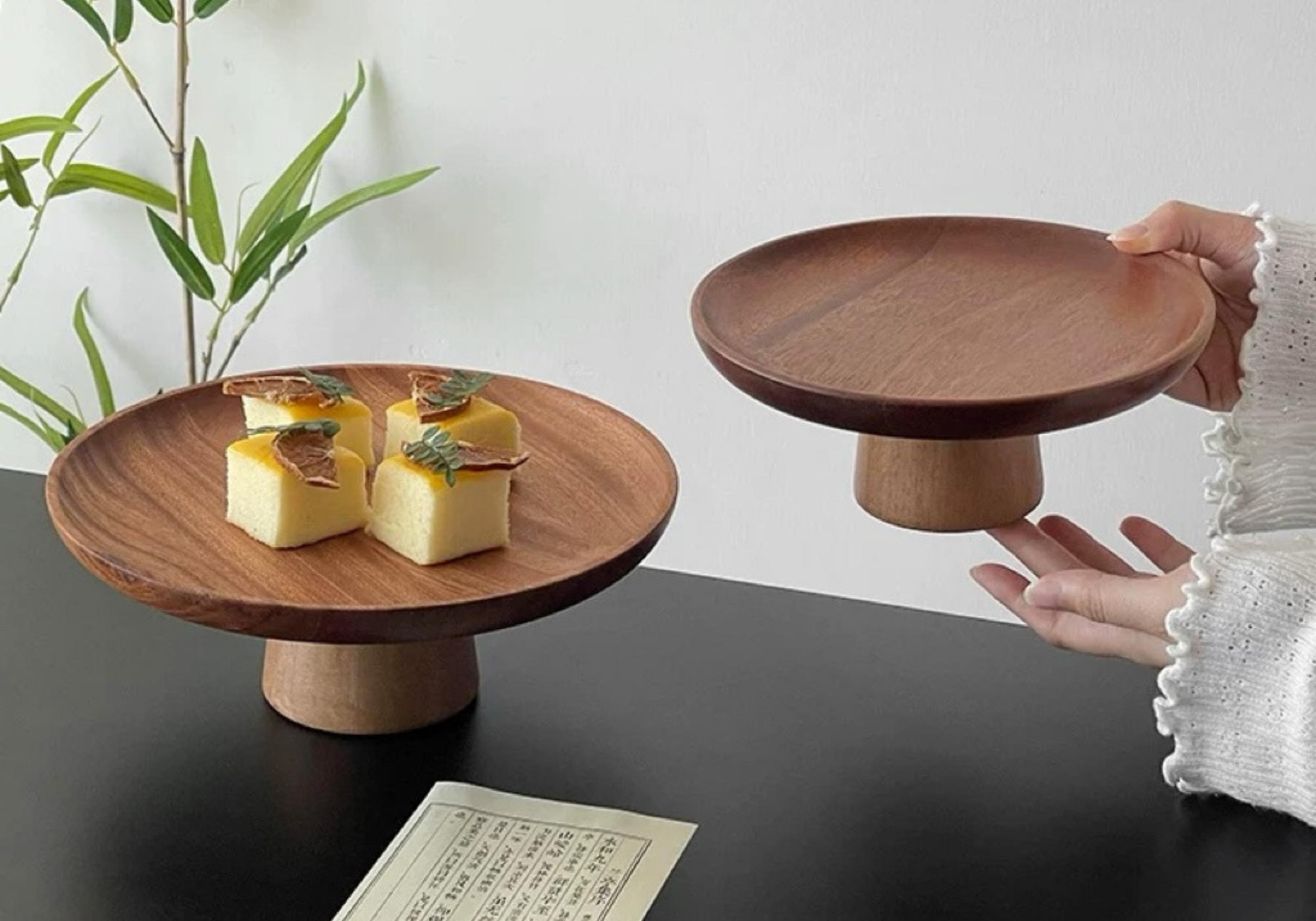 Acacia Wood Pedestal Tray Untable design story