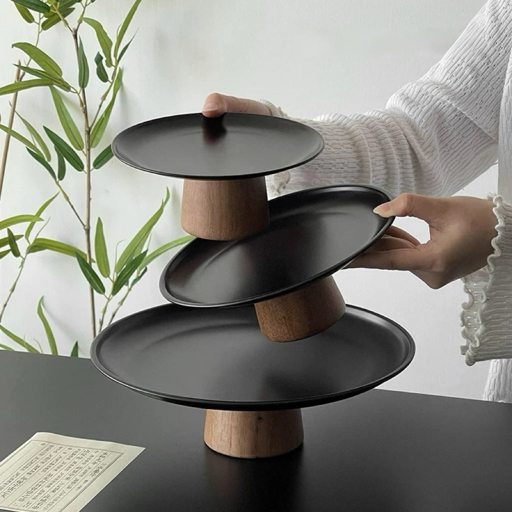 Black Pedestal Tray | Stainless & Wood Untable 10