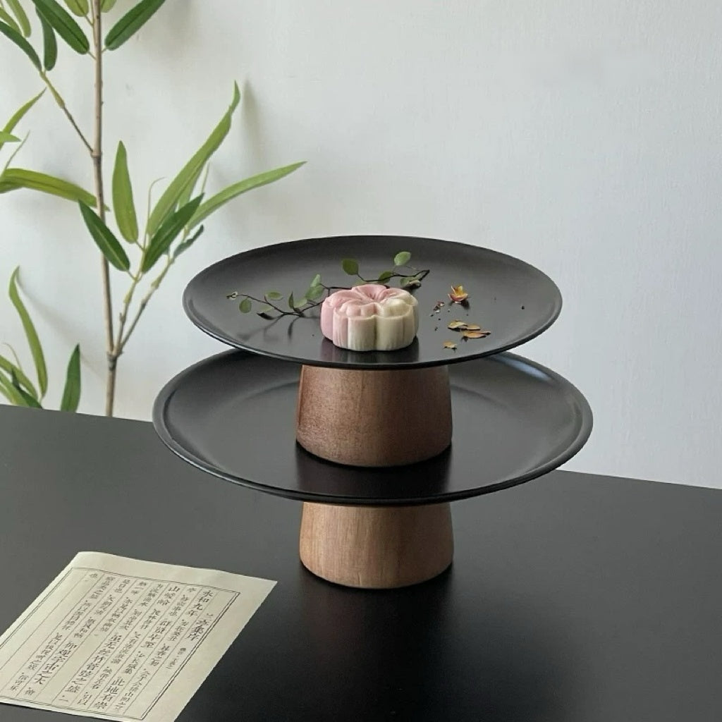 Black Pedestal Tray | Stainless & Wood Untable 8