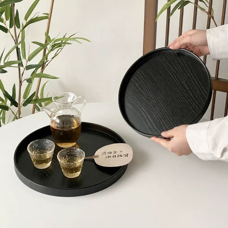 Black Wooden Round Tray Untable 2