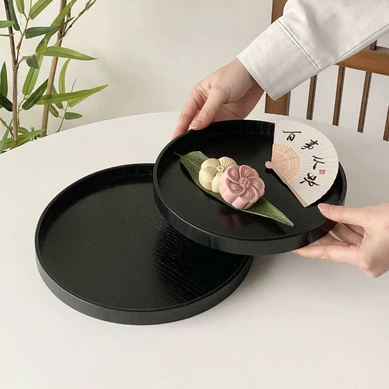 Black Wooden Round Tray Untable 4