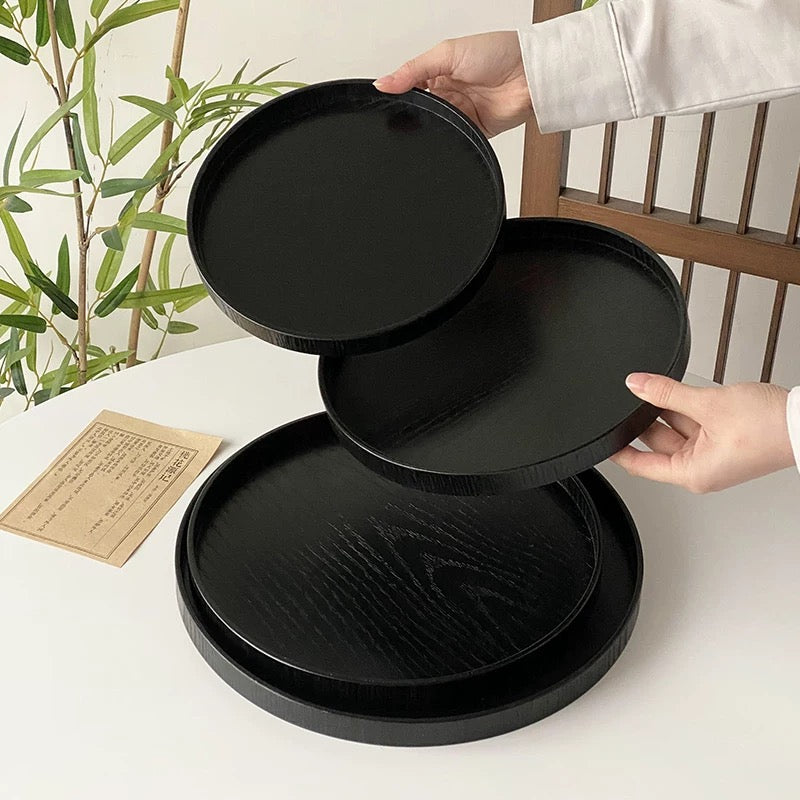 Black Wooden Round Tray Untable 5