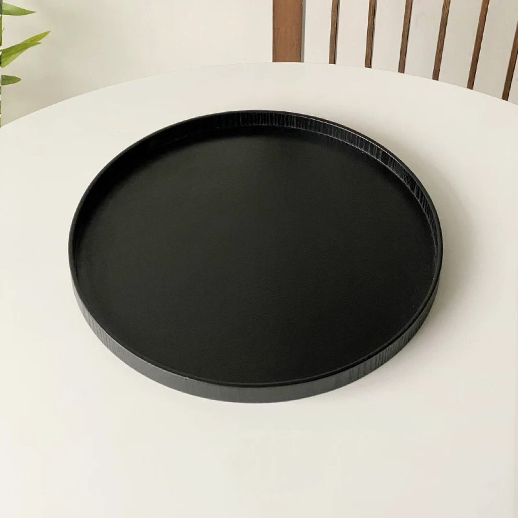 Black Wooden Round Tray Untable 6