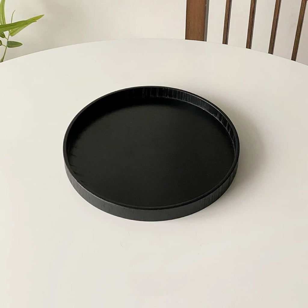 Black Wooden Round Tray Untable 7