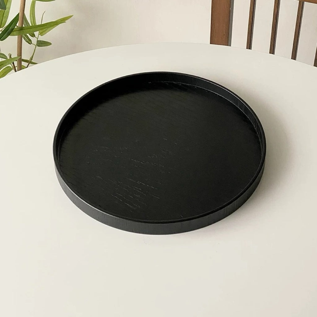 Black Wooden Round Tray Untable 8