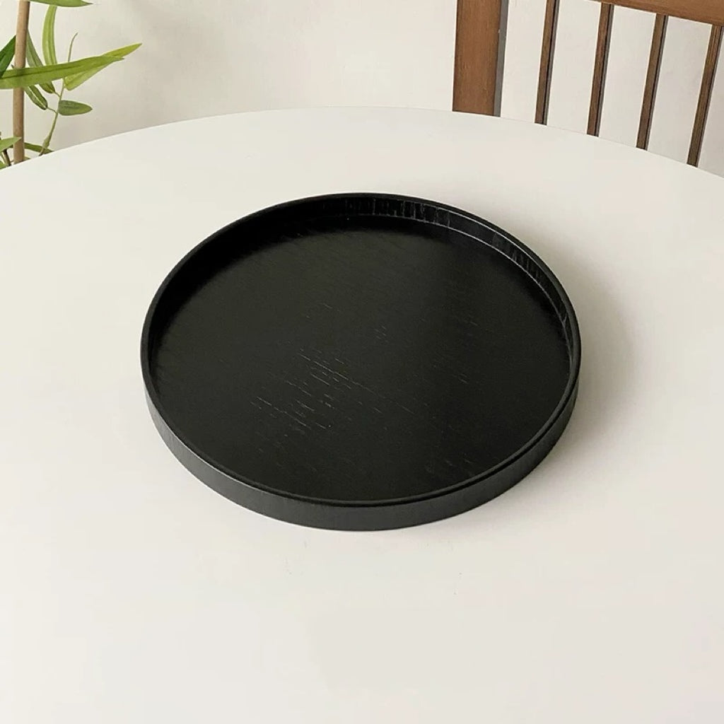 Black Wooden Round Tray Untable 9