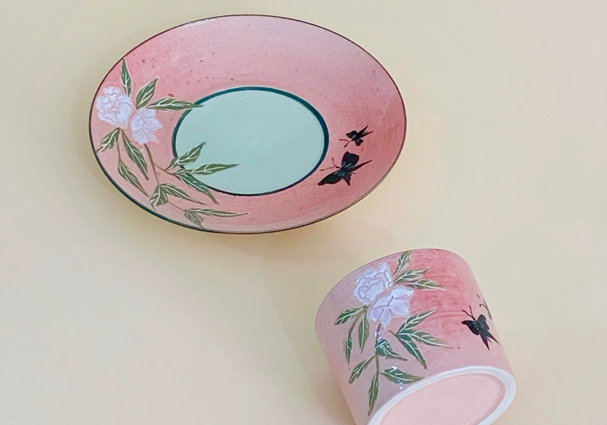 Butterfly_Dream_Ceramic_Coffee_Cup_Plate_Set_Hand-painted_Untable design story