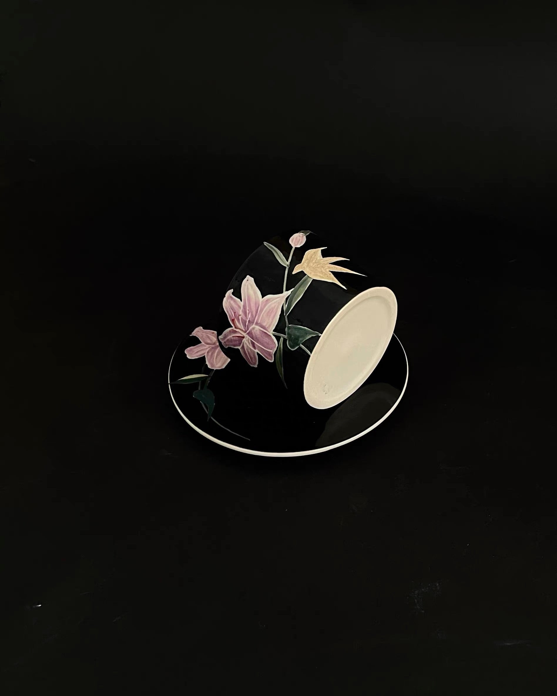 Butterfly Dream Ceramic Coffee Cup & Saucer Set – Black | Hand-painted Untable 2