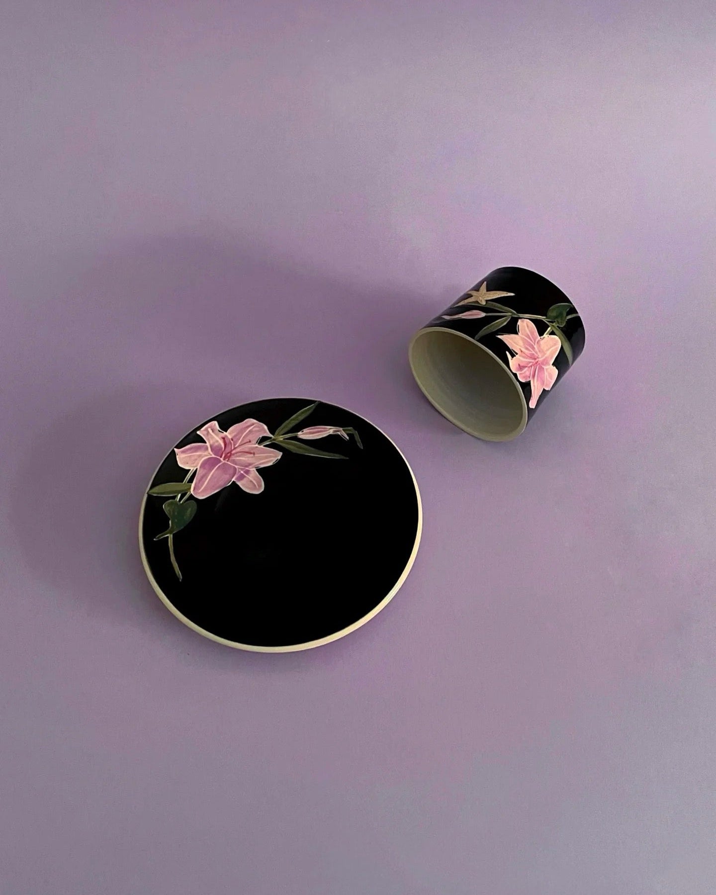 Butterfly Dream Ceramic Coffee Cup & Saucer Set – Black | Hand-painted Untable 9