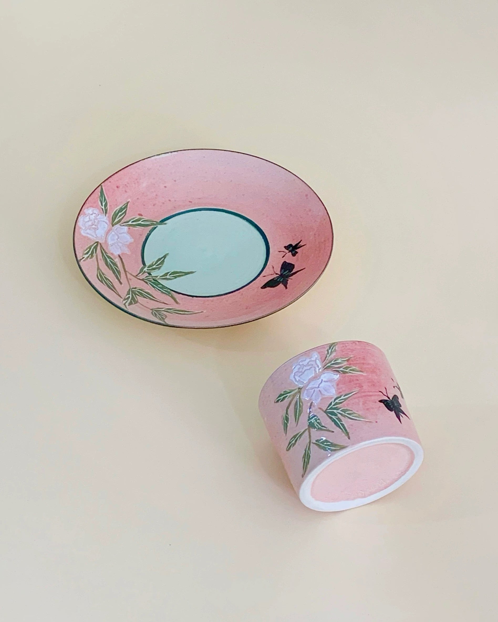 Butterfly Dream Ceramic Coffee Cup & Saucer Set | Hand-painted Untable 2