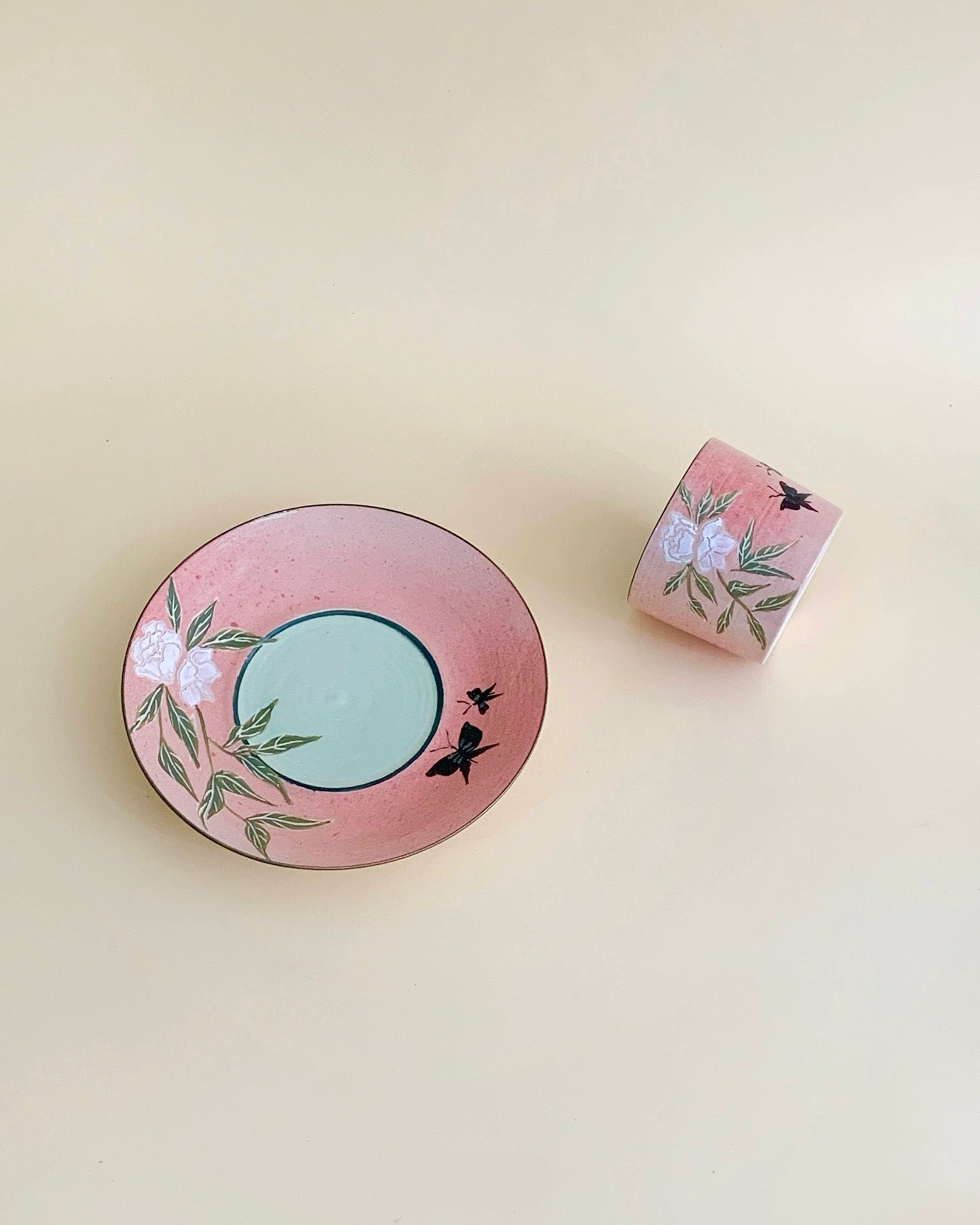 Butterfly Dream Ceramic Coffee Cup & Saucer Set | Hand-painted Untable 3