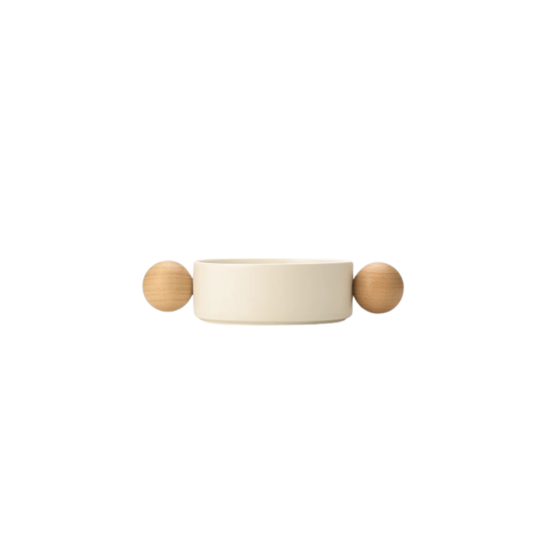 Cream Ceramic Snack Tray | Wooden Handles Untable