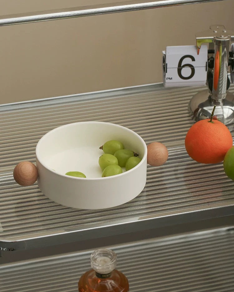 Cream Ceramic Snack Tray | Wooden Handles Untable 3