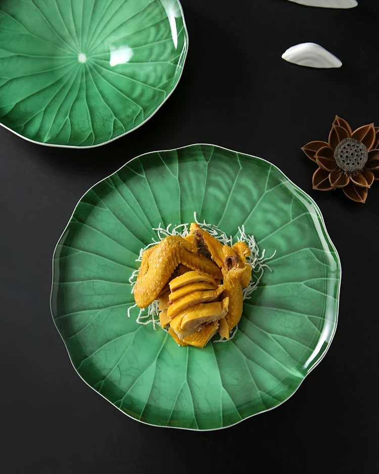 Green Lotus Leaf Ceramic Plate Untable 1