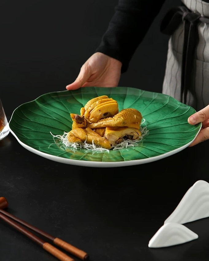 Green Lotus Leaf Ceramic Plate Untable 2