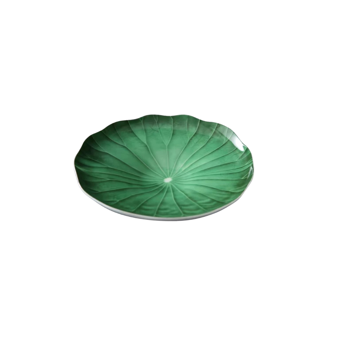 Green Lotus Leaf Ceramic Plate Untable 3