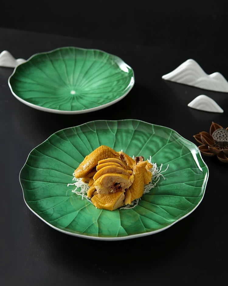 Green Lotus Leaf Ceramic Plate Untable 4