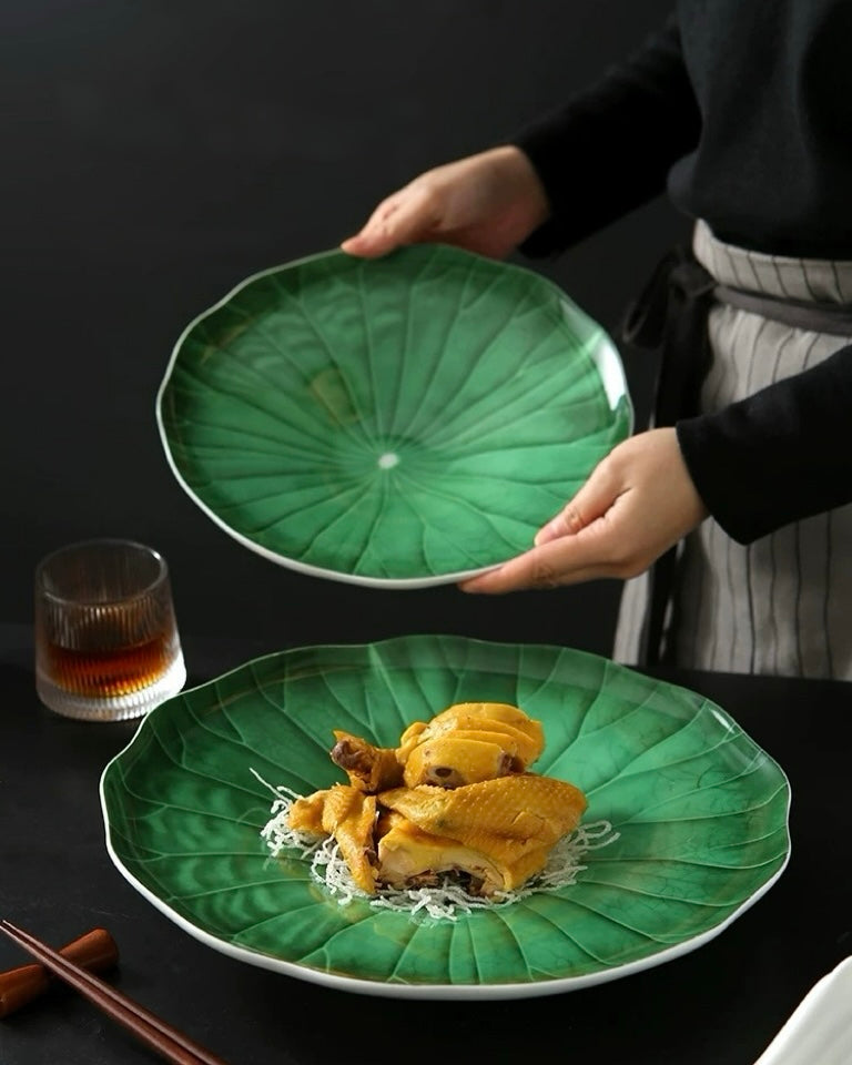 Green Lotus Leaf Ceramic Plate Untable 5
