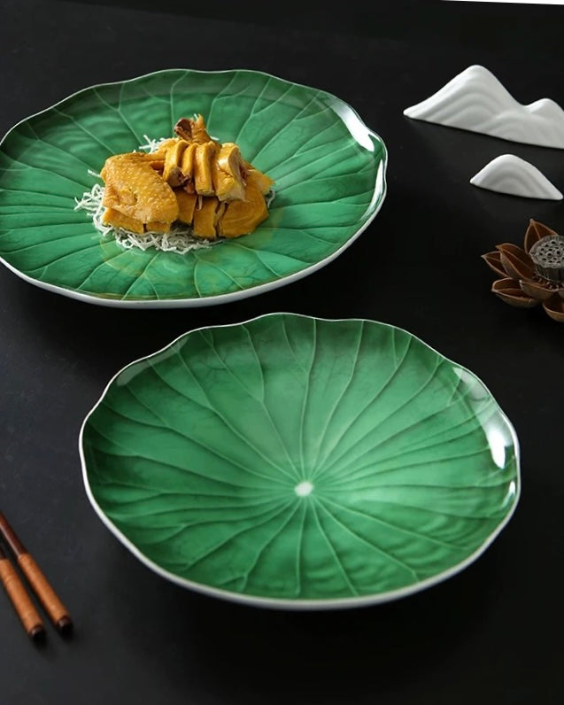 Green Lotus Leaf Ceramic Plate Untable 6