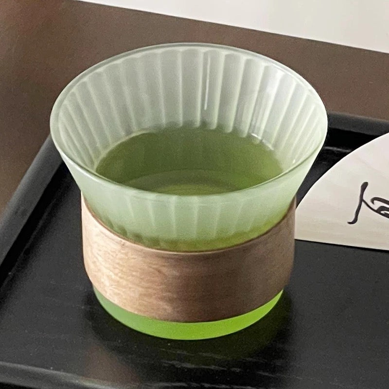 Gradient Fluted Glass Cup | Bamboo Sleeve