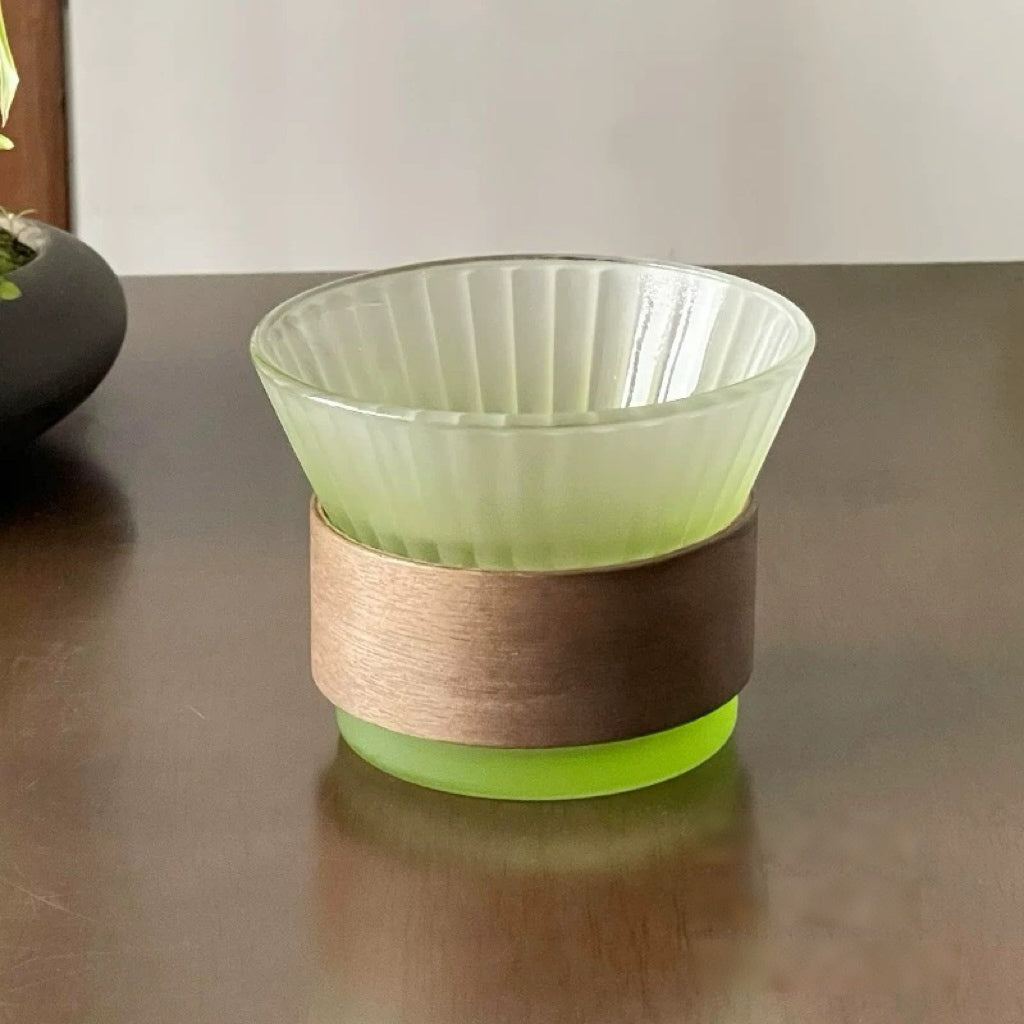Gradient Fluted Glass Cup | Bamboo Sleeve
