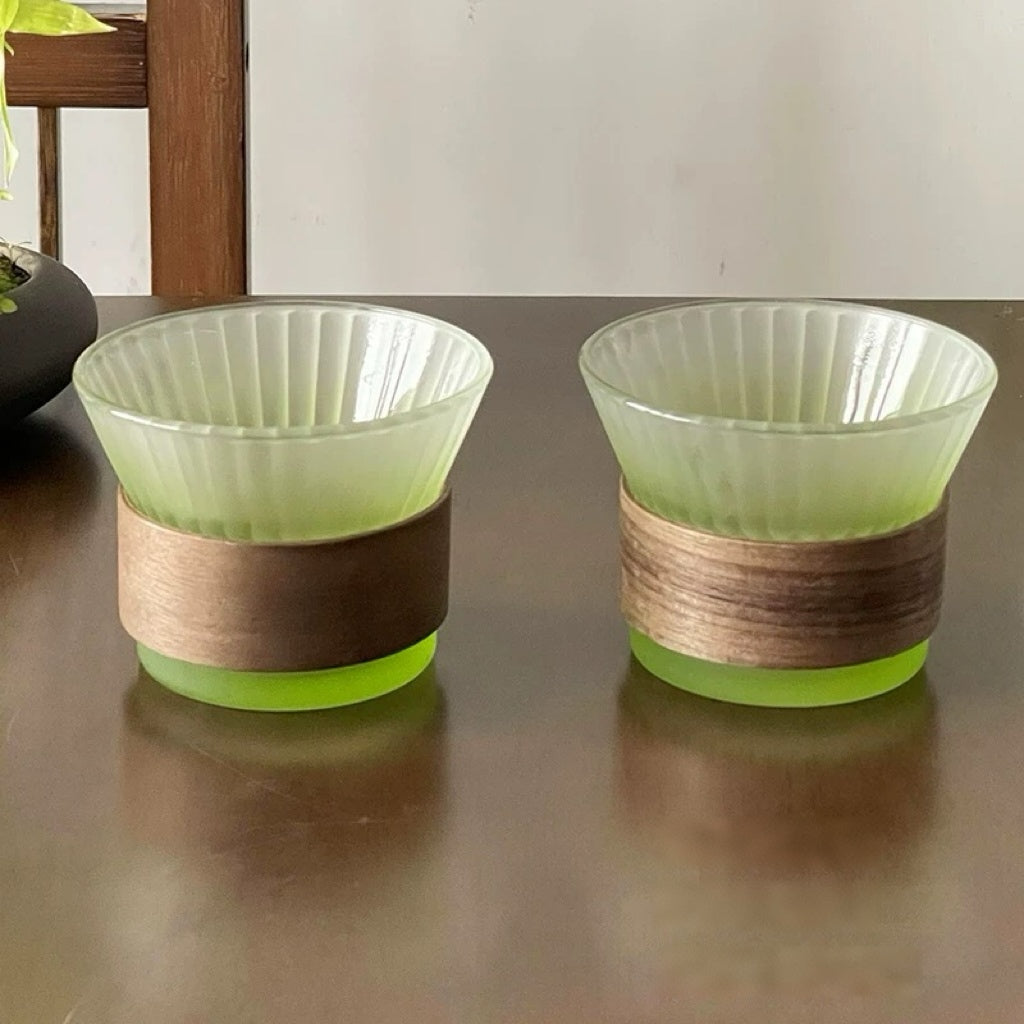 Gradient Fluted Glass Cup | Bamboo Sleeve