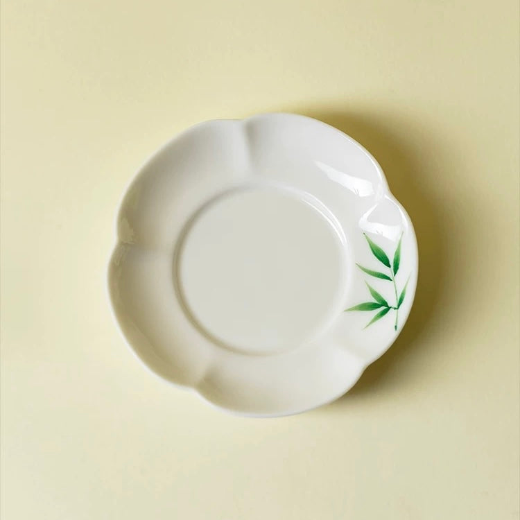 里作 玉瓷手绘青竹花口茶杯功夫茶具高颜值主人杯女士个人品茗杯 花口杯