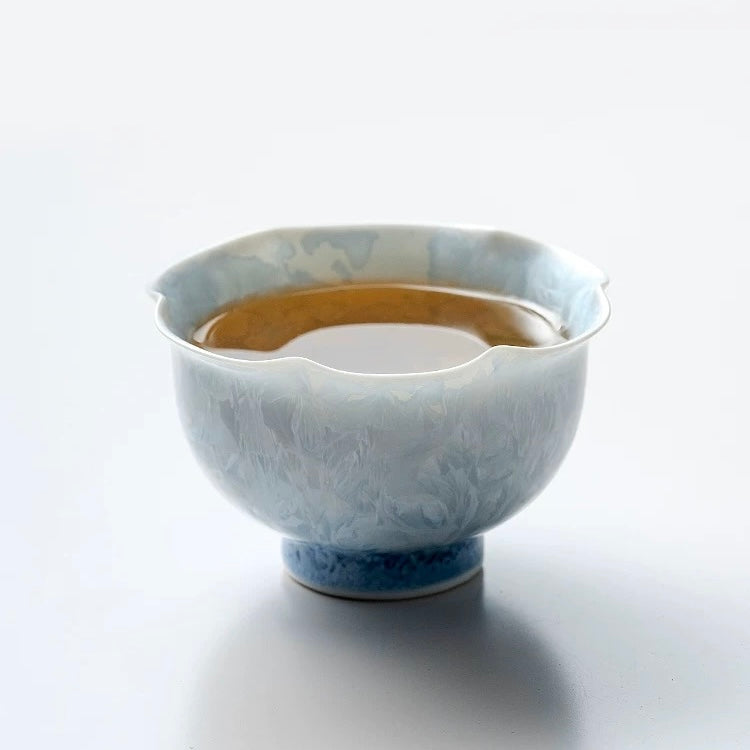 「冰晶粉」窑变高温陶瓷花口主人杯 80ML茶杯单杯专用品茗杯 女士(粉色和蓝色放在一起了)