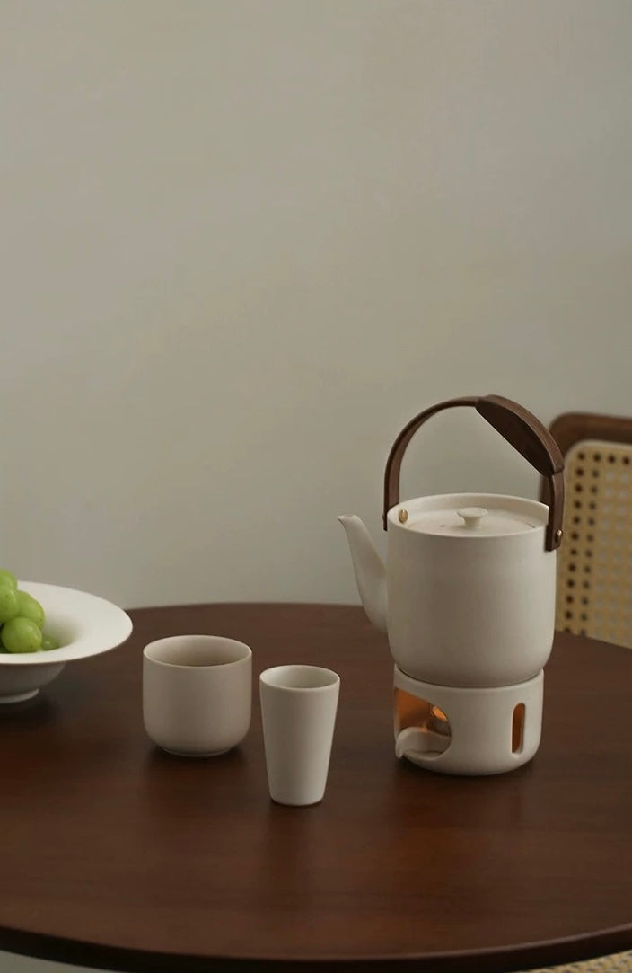 宜集堂INS中古提梁茶壶套装陶瓷温茶围炉小型泡茶大容量家用茶具 Tea Song茶壶__一壶两杯_卡其灰