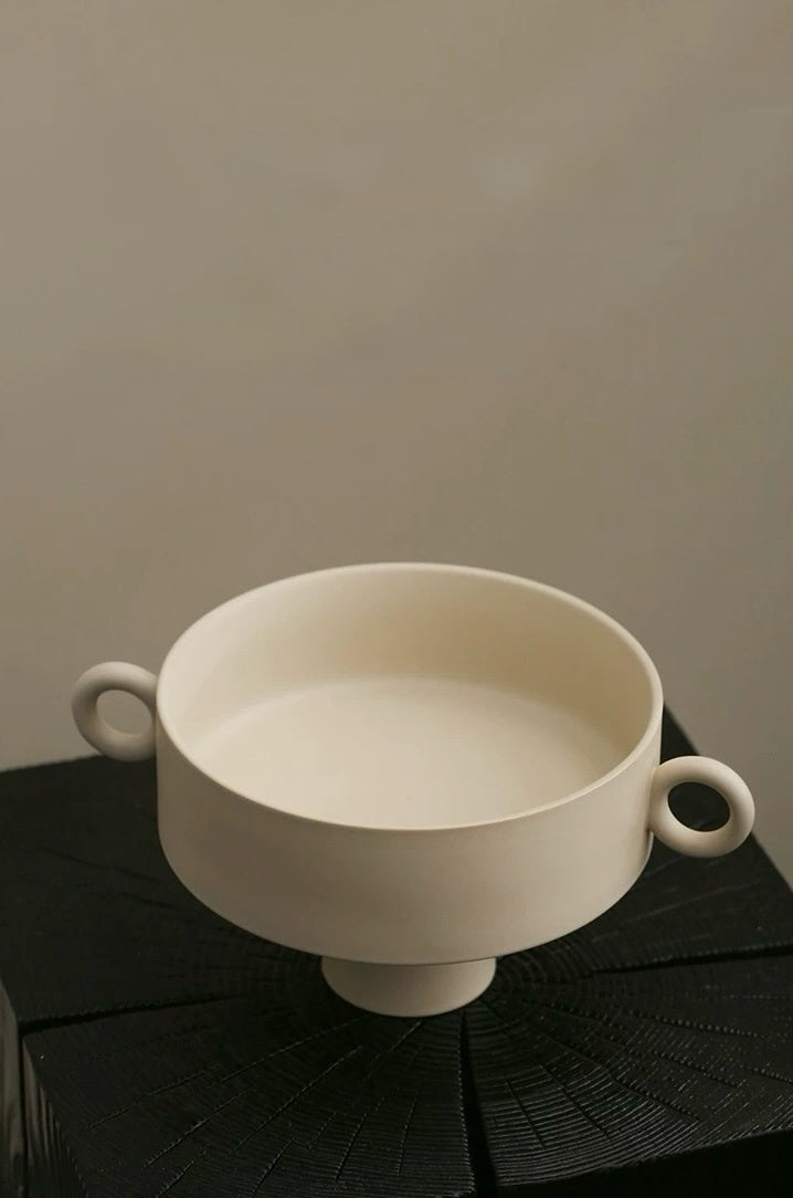 宜集堂INS中古风双耳高足水果盘陶瓷零食盘高级感新中式装饰摆件
