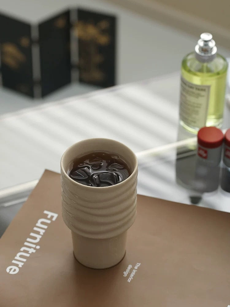 宜集堂中古风咖啡杯子陶瓷轻奢高级感高脚杯设计感法式复古可乐杯