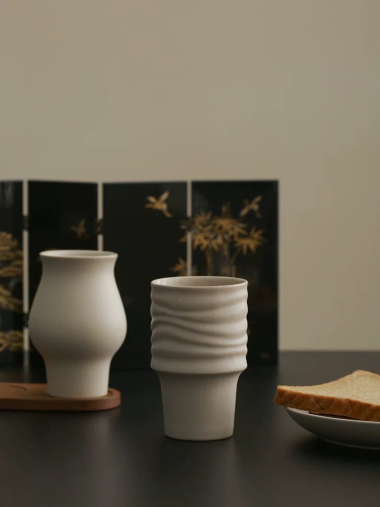 宜集堂中古风咖啡杯子陶瓷轻奢高级感高脚杯设计感法式复古可乐杯