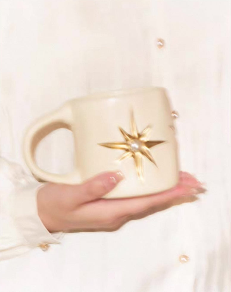 SOREMO 专利星芒杯宝石珍珠陶瓷杯马克杯复古神秘送礼物情侣水杯