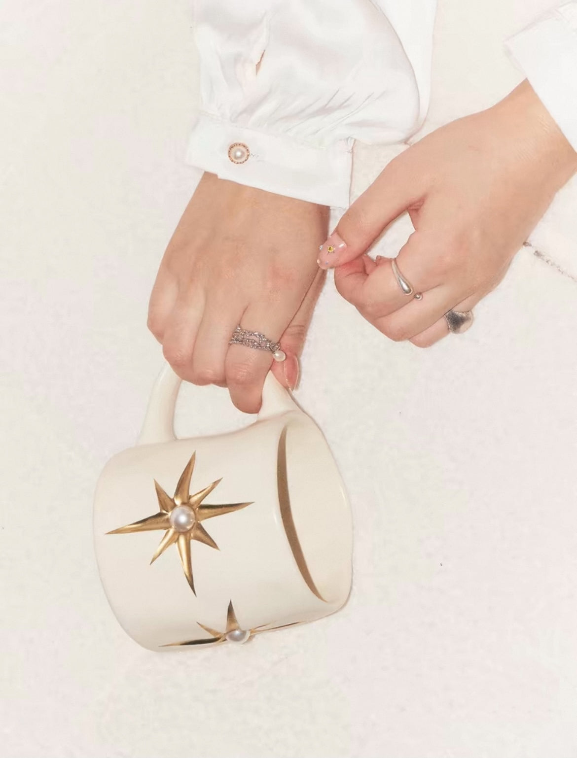 SOREMO 专利星芒杯宝石珍珠陶瓷杯马克杯复古神秘送礼物情侣水杯