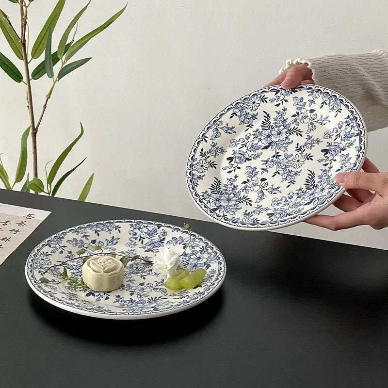 Modern Blue Floral Porcelain Plate Untable 2