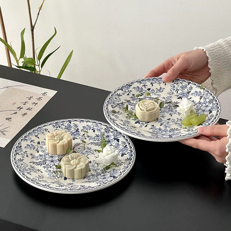 Modern Blue Floral Porcelain Plate Untable 5