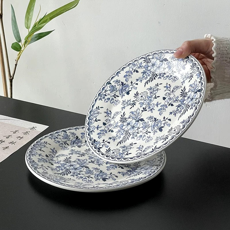 Modern Blue Floral Porcelain Plate Untable 6