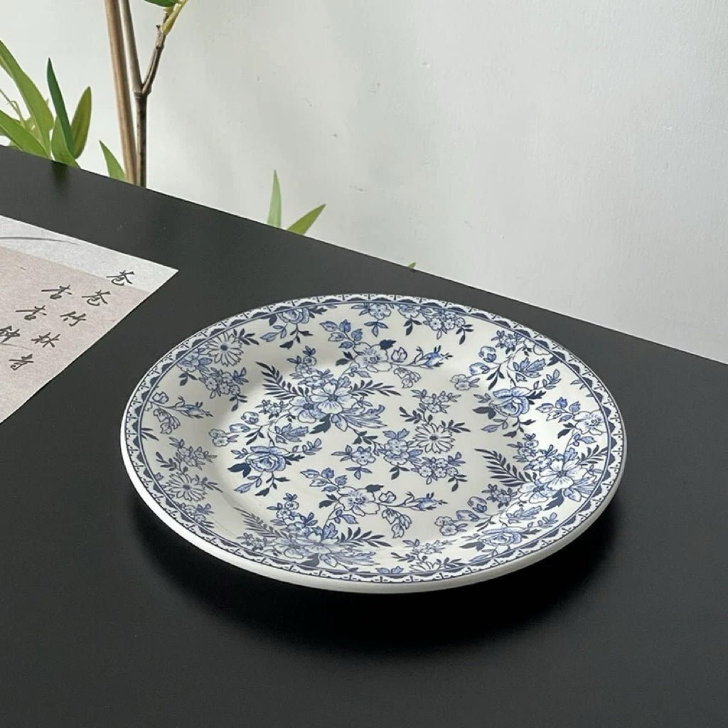 Modern Blue Floral Porcelain Plate Untable 8