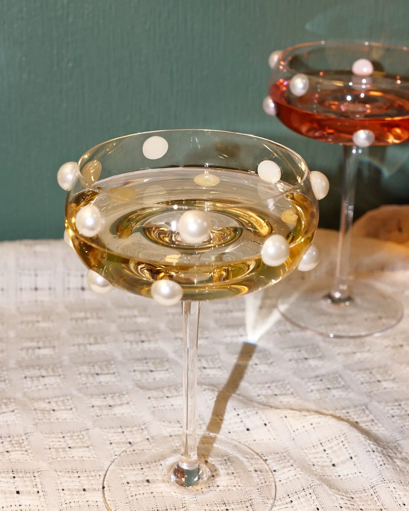 Pearl Dot Coupe Glass | Hand-applied Beads Untable 10