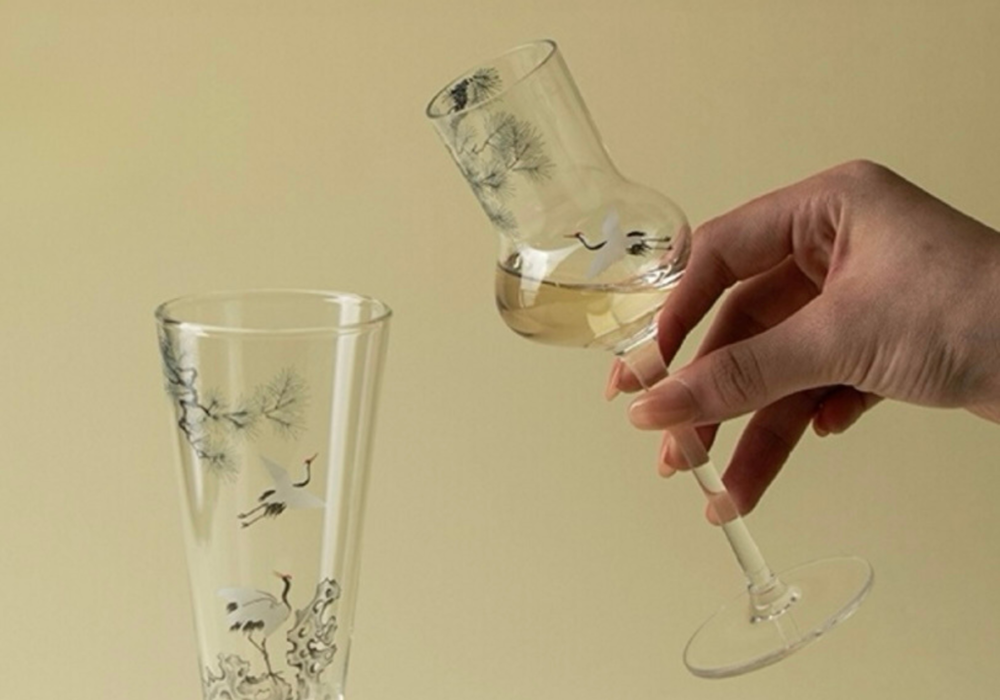 Pine & Crane Stemmed Glass | Handblown Glass – 100 ml Untable design story