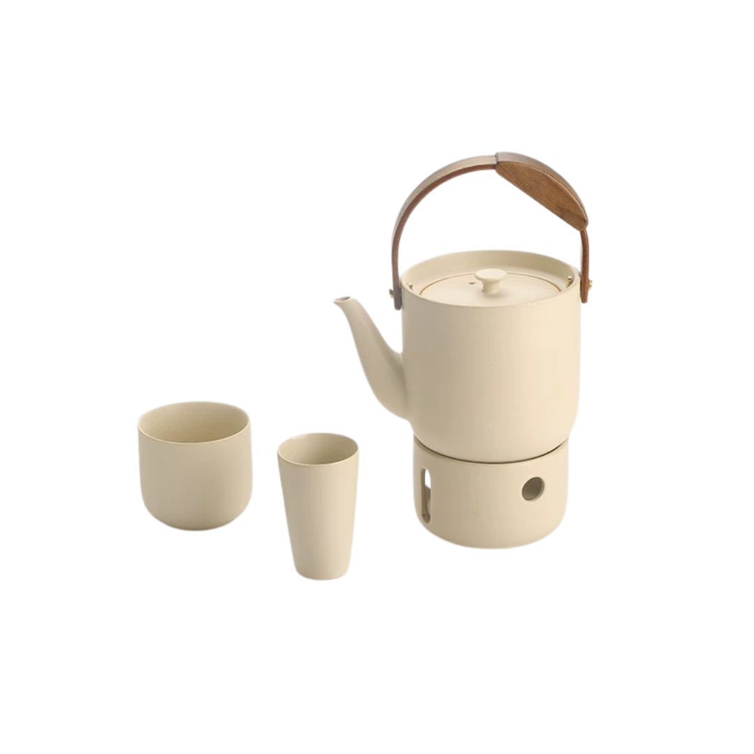 宜集堂INS中古提梁茶壶套装陶瓷温茶围炉小型泡茶大容量家用茶具 Tea Song茶壶__一壶两杯_卡其灰