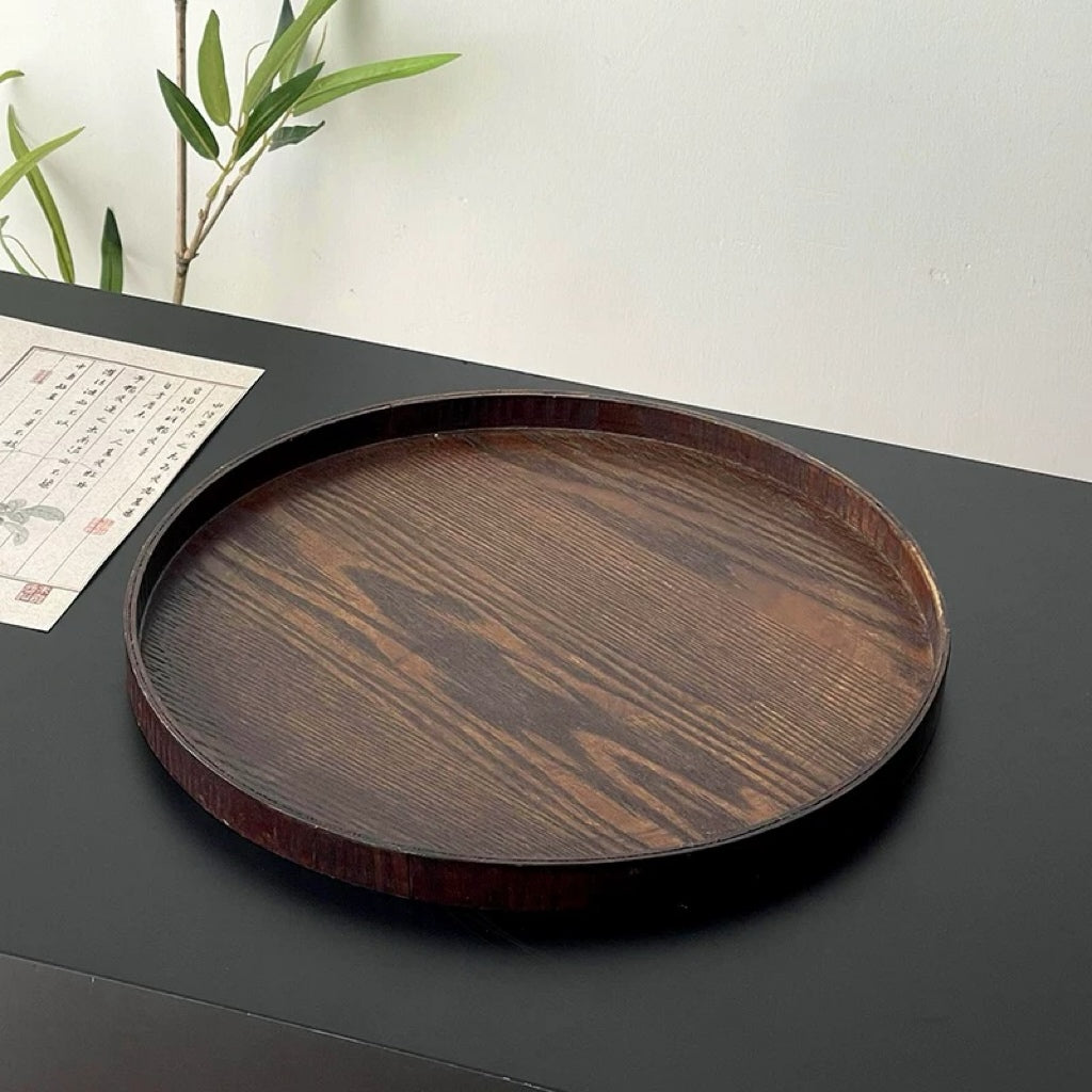 Walnut Round Wooden Tray Untable 10