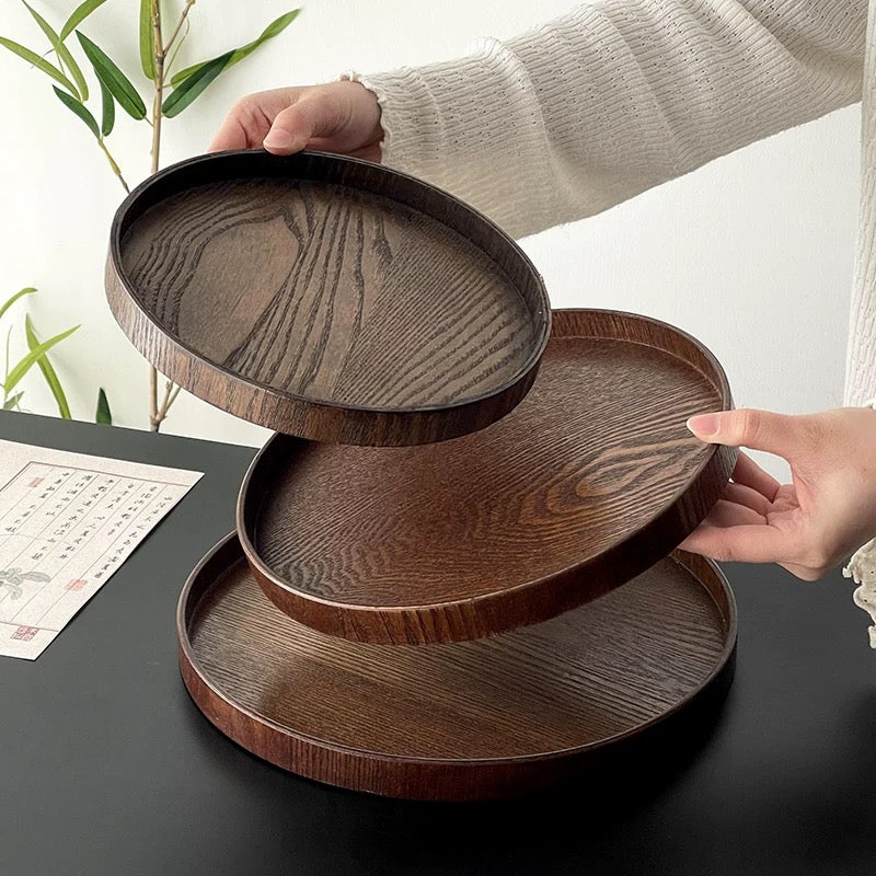 Walnut Round Wooden Tray Untable 5