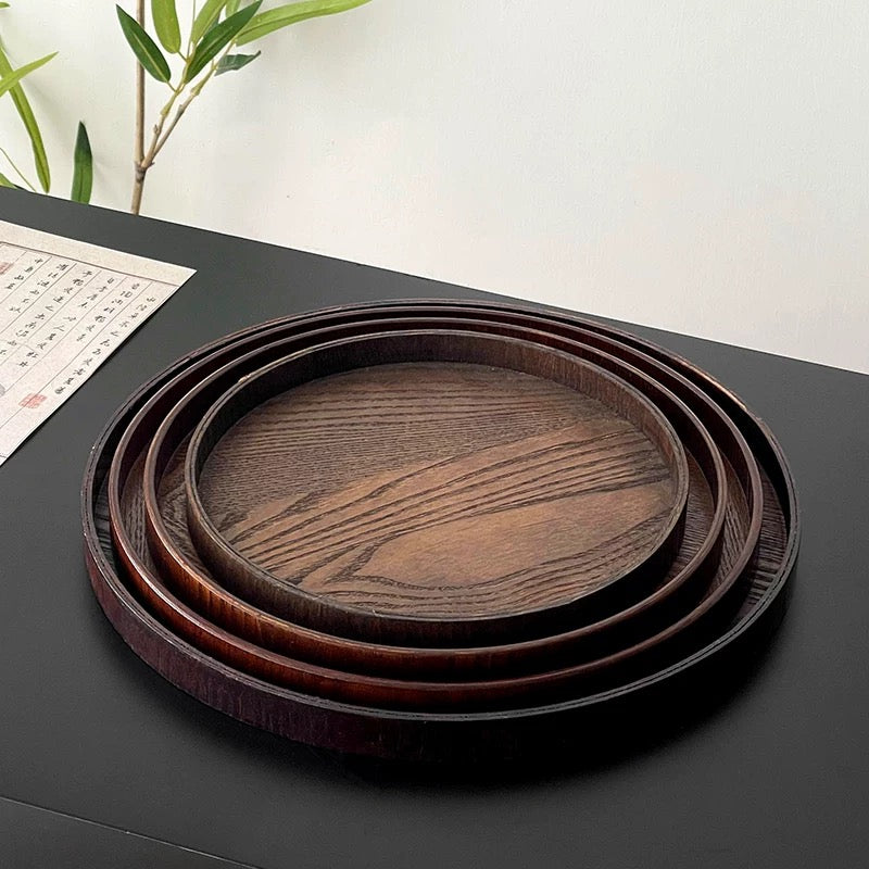 Walnut Round Wooden Tray Untable 6