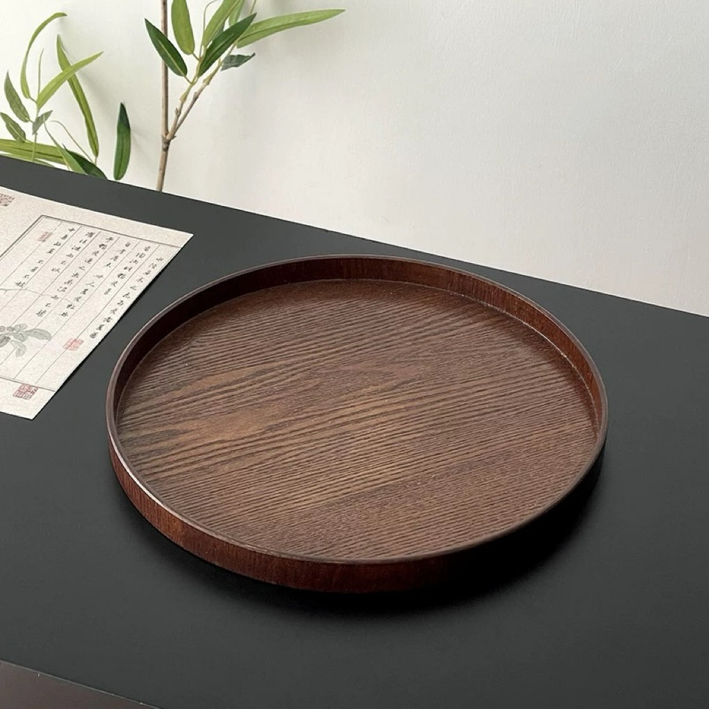 Walnut Round Wooden Tray Untable 9
