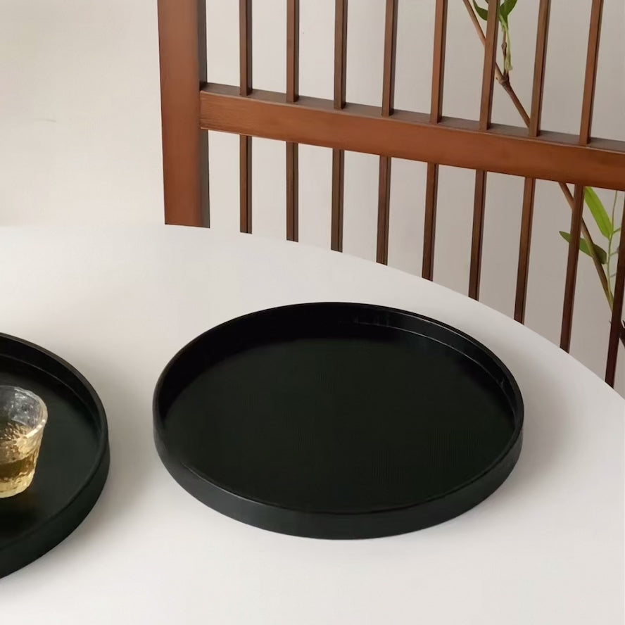 Black Wooden Round Tray Untable 3