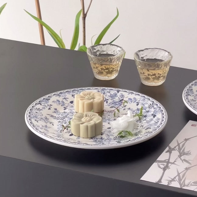Modern Blue Floral Porcelain Plate Untable 3