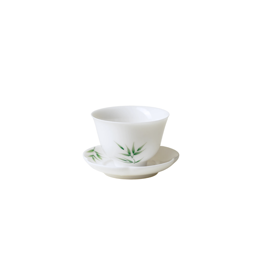 里作 玉瓷手绘青竹花口茶杯功夫茶具高颜值主人杯女士个人品茗杯 凡灵杯