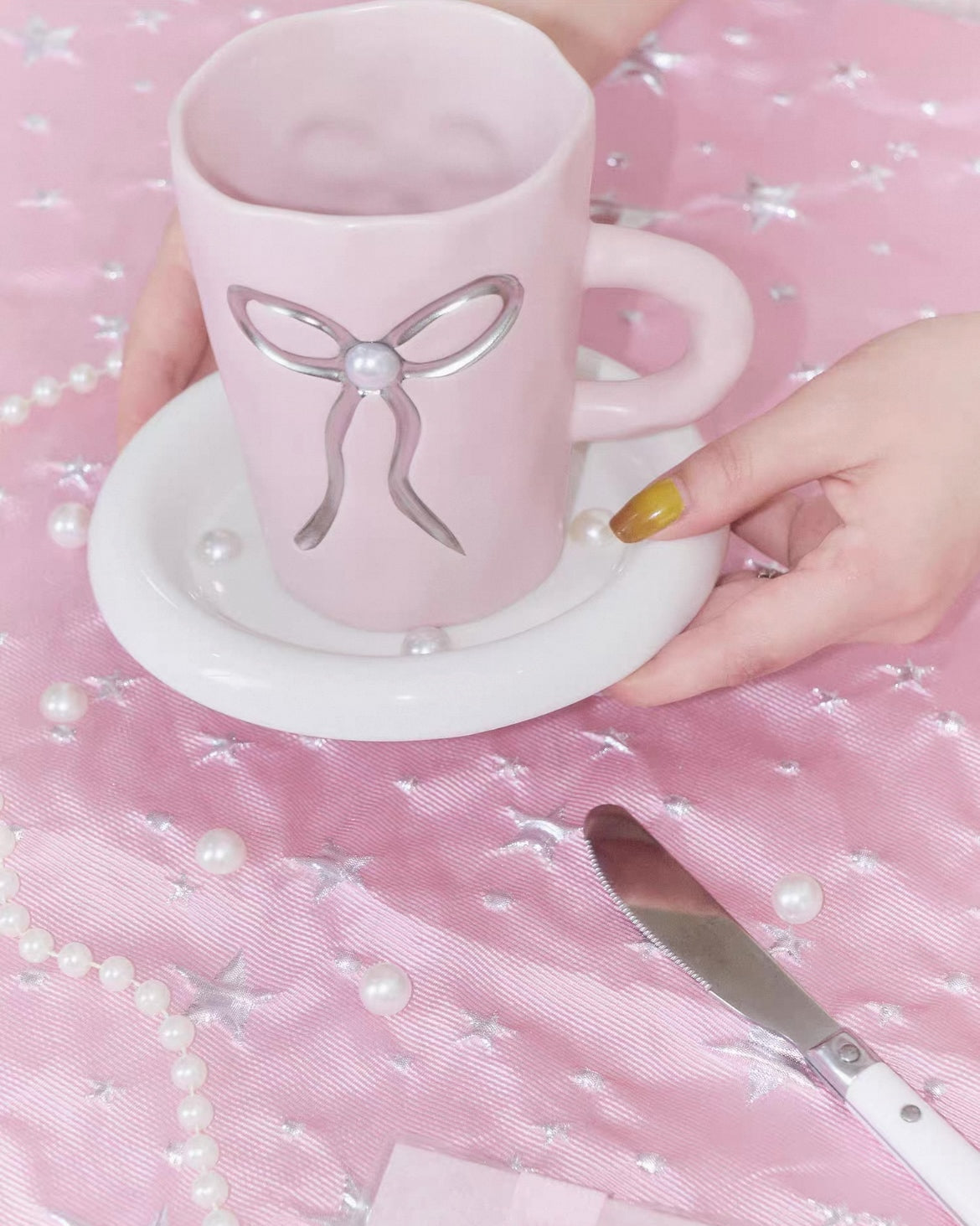 Bow Pearl Ceramic Mug | Pastel Colours Untable 15