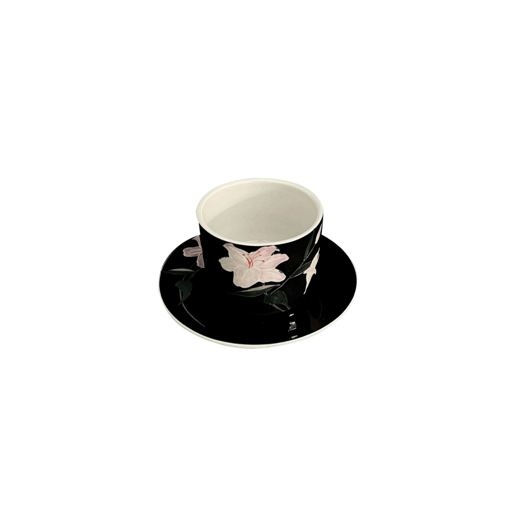 Butterfly Dream Ceramic Coffee Cup & Saucer Set – Black | Hand-painted Untable